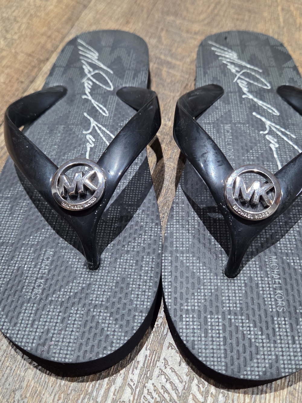 Michael Kors Black Logo Medallion Flip Flop Sandals